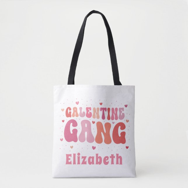 Bolso De Tela Retro "Pandilla de Galentine" Nombre personalizado (Anverso)
