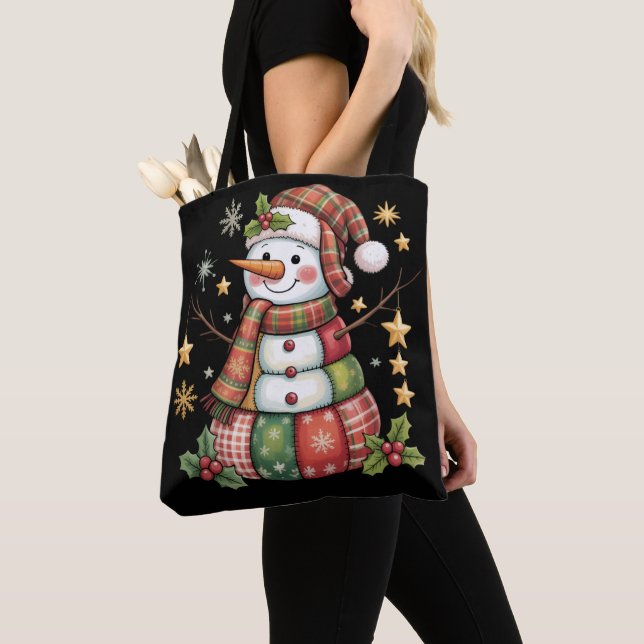 Bolso De Tela Retro Patchwork Snowman Feliz Navidad (Detalle)