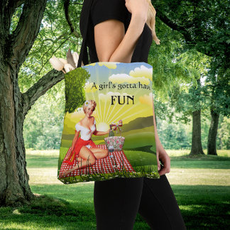 Bolso De Tela Retro Pin Up Picnic Vino Lover Tote Bag