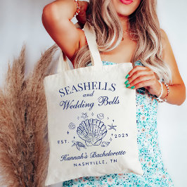 Bolso De Tela Retro Pink Conchas Marinas & Campanas de Boda Desp