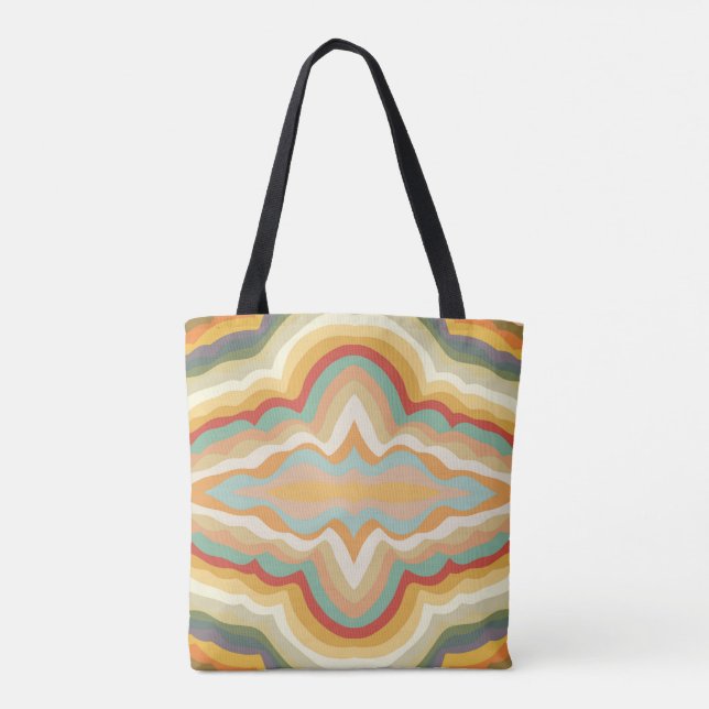 Bolso De Tela Retro Pop Art Abstract Geometric Wavy Pattern (Reverso)