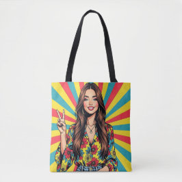 Bolso De Tela Retro Pop Art Lady giving Peace Sign