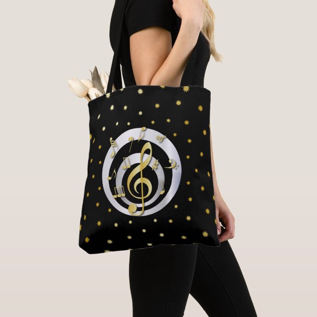 Bolso De Tela Retro Printed Gold and Silver Efecto Notas musical (Detalle)