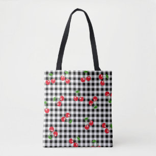 Bolso De Tela Retro Red Cherry Black White Buffalo Plaid Gingham