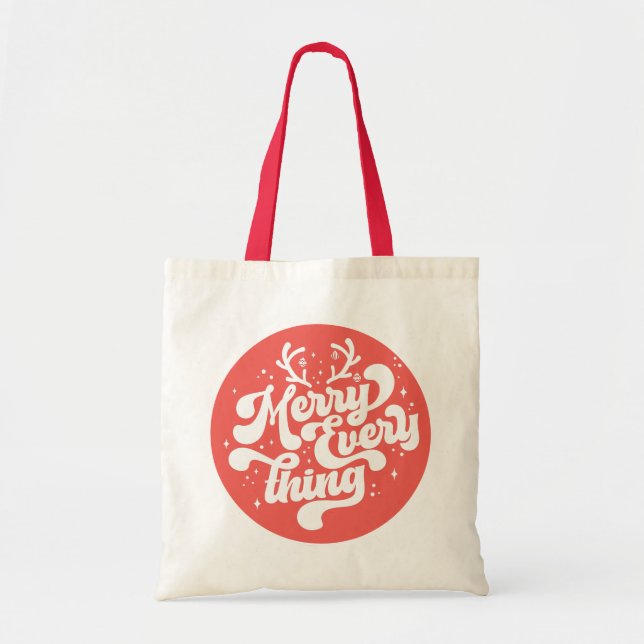Bolso De Tela Retro Red White Feliz todo Feliz Navidad (Frente)