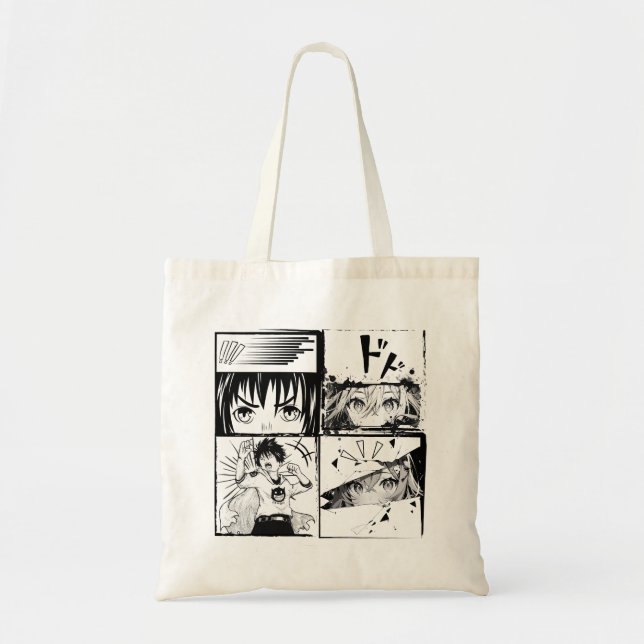 Bolso De Tela Retro Retro Anime acciones cuadrículas (Frente)