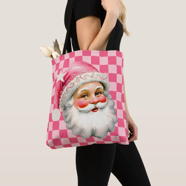 Bolso De Tela Retro Rosa Santa Claus Navidades rosados en tafetá (Detalle)