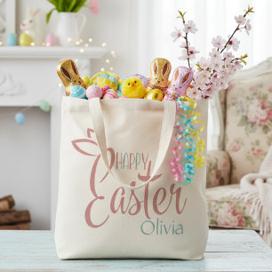 Bolso De Tela Retro Rosa Y Azul Personalizado Feliz Pascua