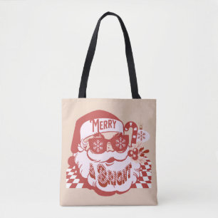 Bolso De Tela Retro Santa Alegre Brillante Navidad Rosa Rojo