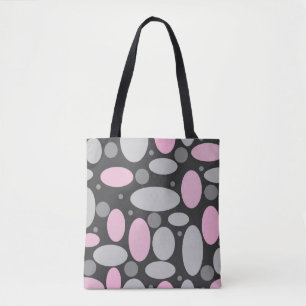 Bolso De Tela retro, sesenta, puntos de polka, gris y rosa