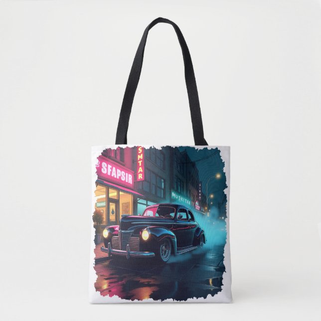 Bolso De Tela  Retro Street Scene Art (Anverso)