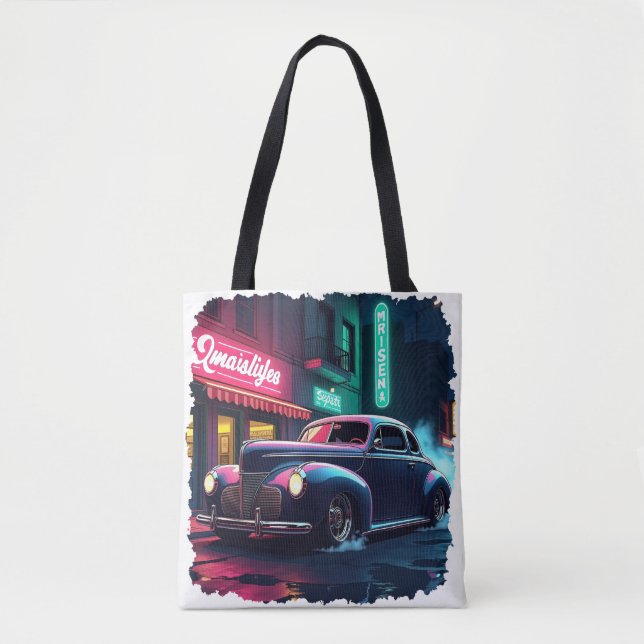 Bolso De Tela  Retro Street Scene Art (Anverso)