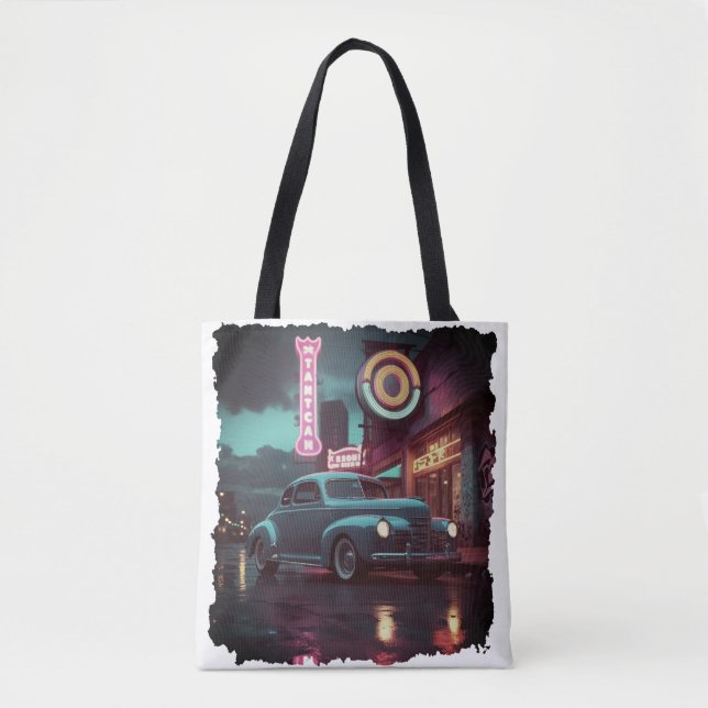 Bolso De Tela Retro Street Scene Art 1940s Classic Car  (Anverso)