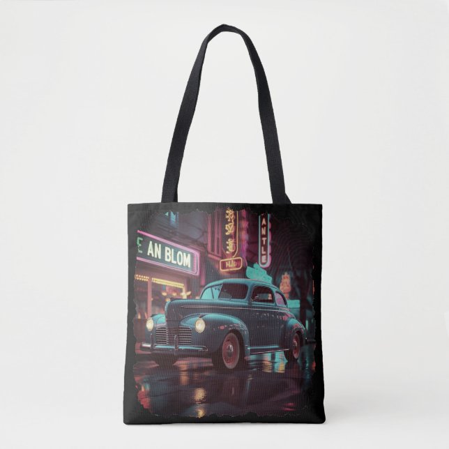 Bolso De Tela Retro Street Scene Art 1940s Classic Car  (Anverso)
