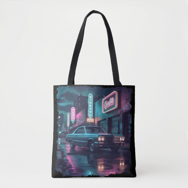 Bolso De Tela Retro Street Scene Art 1940s Classic Car  (Anverso)