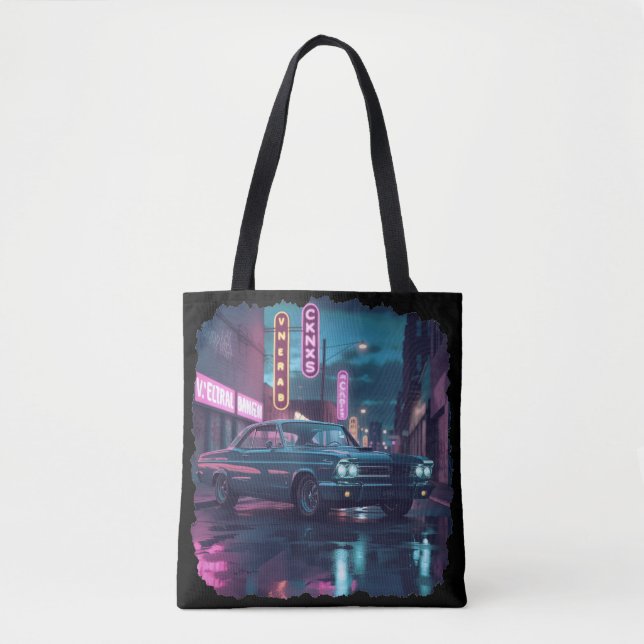 Bolso De Tela Retro Street Scene Art 1940s Classic Car  (Anverso)