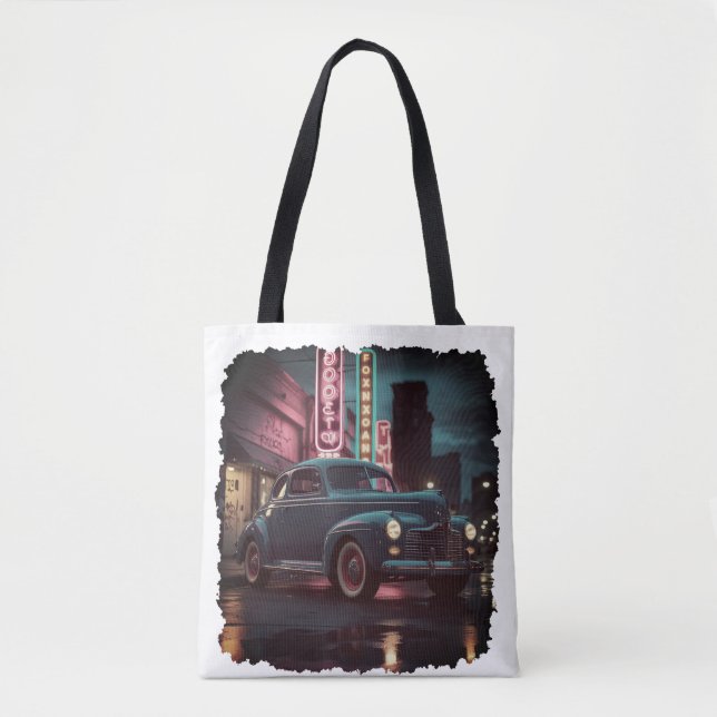 Bolso De Tela Retro Street Scene Art 1940s Classic Car  (Anverso)