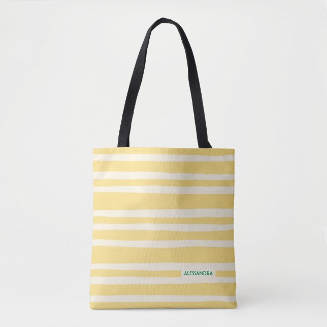 Bolso De Tela Retro Summer Chic Yellow Stripes Personalized (Anverso)