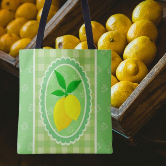 Bolso De Tela Retro Sunny Lemon Yellow Spring Green (Perfect tote for the farmers market!)