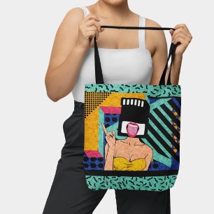 Bolso De Tela Retro Synthwave SD Head Pop Art Mujer