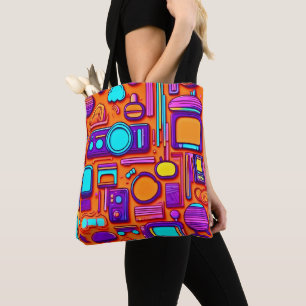 Bolso De Tela Retro Tech Pop: Collage nostálgico de gadgets
