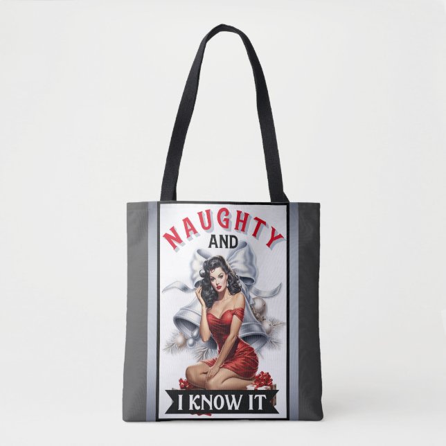 Bolso De Tela Retro Traviesa y lo sé Pin-up de Navidad (Anverso)