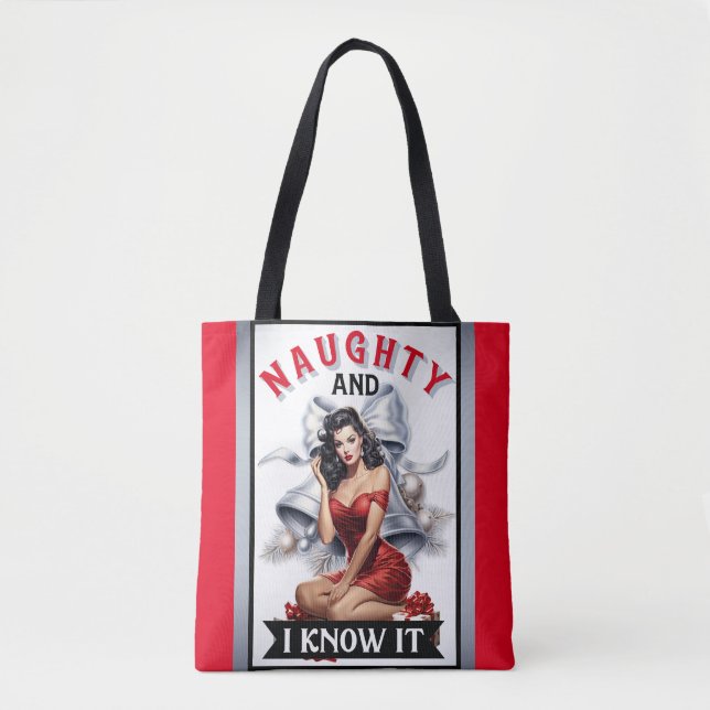 Bolso De Tela Retro Traviesa y lo sé, Pinup de Navidad (Anverso)