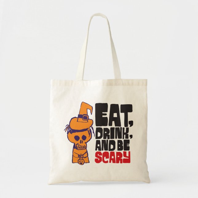 Bolso De Tela Retro Trick or Treater Eat, Drink, and be Scary  (Frente)