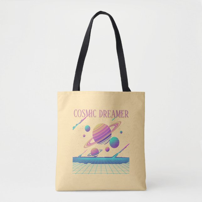 Bolso De Tela Retro Vaporwave Planets Synthwave (Anverso)