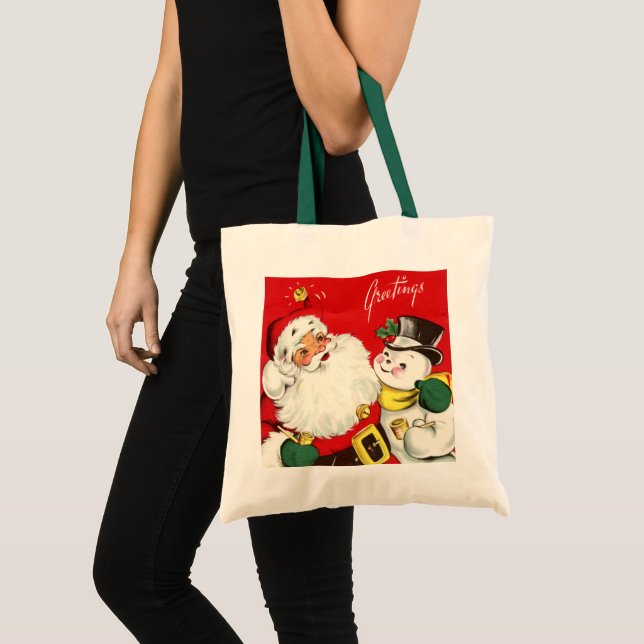 Bolso De Tela retro vintage Christmas Santa snowman (Anverso (producto))