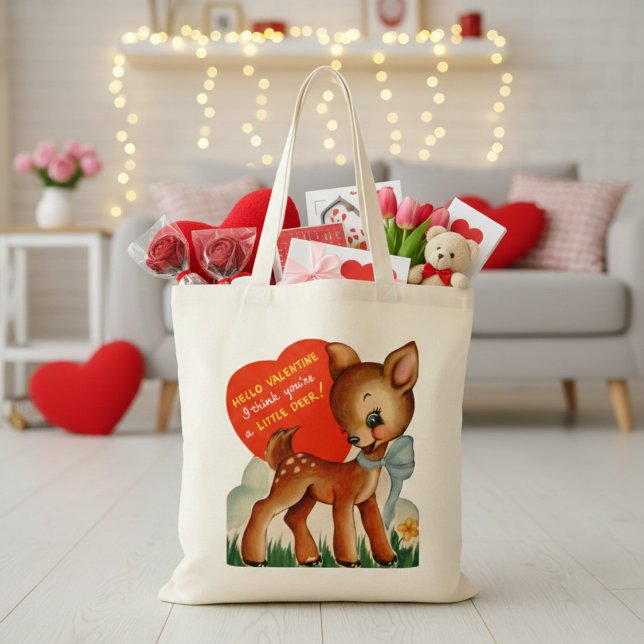 Bolso De Tela Retro Vintage Little Deer Valentine (Retro Vintage Little Deer Valentine Tote Bag)