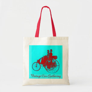 Bolso De Tela REUNIÓN DE AUTOS ViNTAGE, turquesa azul rojo