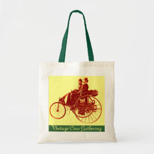 Bolso De Tela Reunión de coches de época, verde amarillo marrón