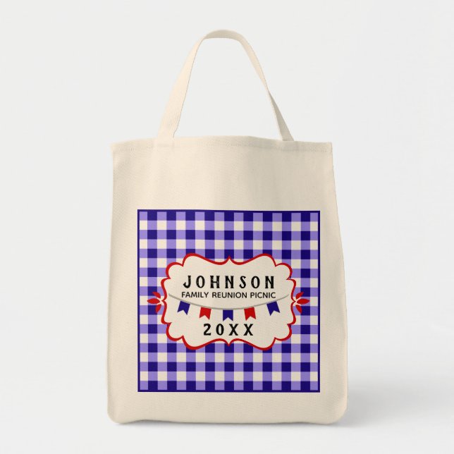Bolso De Tela Reunión de familia picnic | Blue Checker ・ Barbaco (Frente)