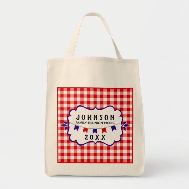 Bolso De Tela Reunión de familia picnic rojo blanco y azul (Frente)
