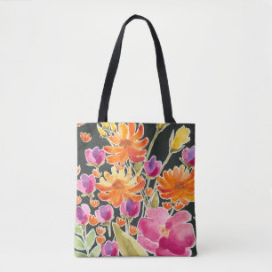 Bolso De Tela Reunión espléndida - flores del rosa y del naran