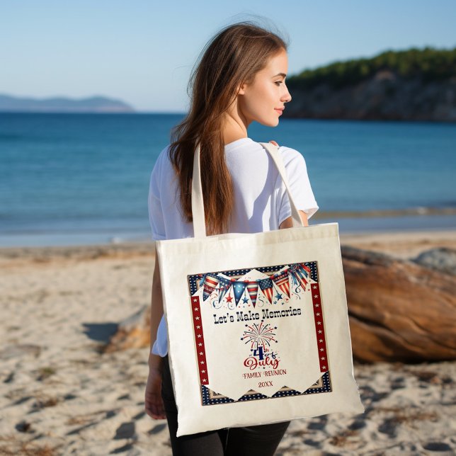 Bolso De Tela Reunión familiar 4 de julio Estrella lanza petardo (Family Reunion 4th July Star Firecrackers Bunting Tote Bag)
