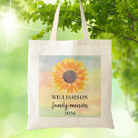 Bolso De Tela Reunión familiar personalizado<br><div class="desc">Esta bolsa de tocador de la Reunión de la Familia está decorada con un girasol amarillo sobre un colorido fondo acuático. Personalizable fácil. Utilice la opción Personalizar adicional para cambiar el tamaño, estilo o color del texto. Porque creamos nuestra propia obra de arte no encontrarás esta imagen exacta de otros...</div>