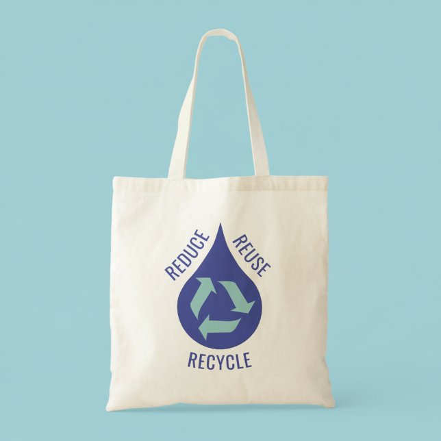 Bolso De Tela Reutilizar el lienzo de caída de agua de reciclaje (Reduce Reuse Recycle water awareness canvas tote bag.)