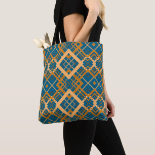 Bolso De Tela Reversible Geometric Diamond Pattern Teal Black