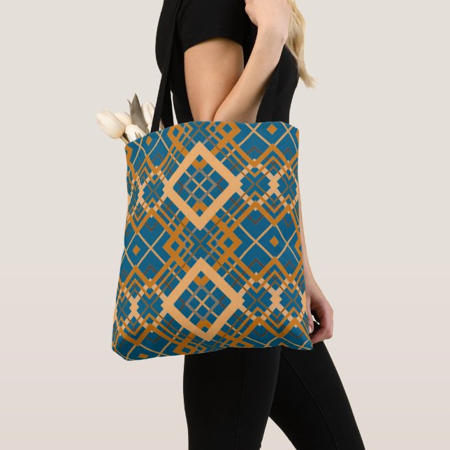 Bolso De Tela Reversible Geometric Diamond Pattern Teal Black  (Detalle)
