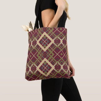 Bolso De Tela Reversible Geometric Diamond Wine Dusty Rose 