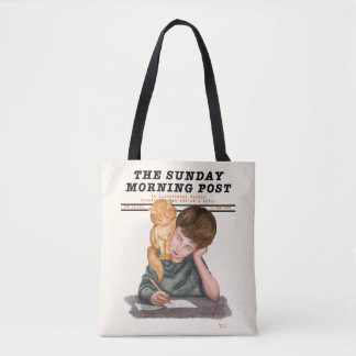 Bolso De Tela Revista Ilustrada de Gato y Niño Antiguo de los añ