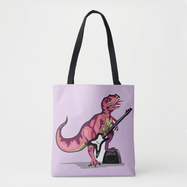 Bolso De Tela Rex Tyrannosaurus Tocando La Guitarra. (Anverso)
