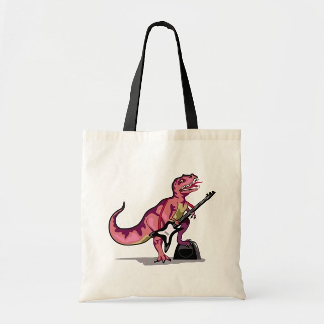 Bolso De Tela Rex Tyrannosaurus Tocando La Guitarra. (Frente)