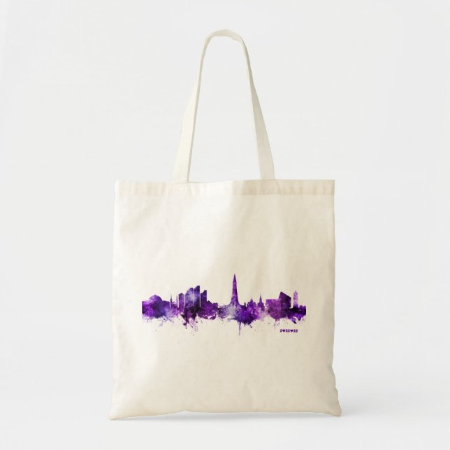 Bolso De Tela Reykjavik Islandia Skyline Purple 2.22.22 Fecha (Frente)