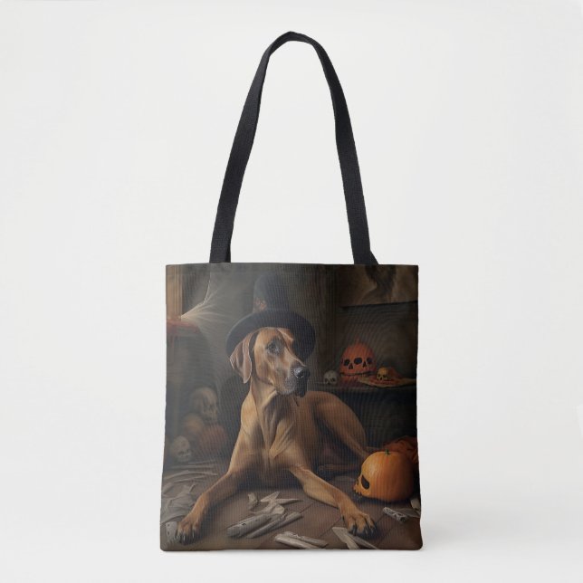 Bolso De Tela Rhodesia Ridgeback Pumpkins Halloween Scary (Anverso)