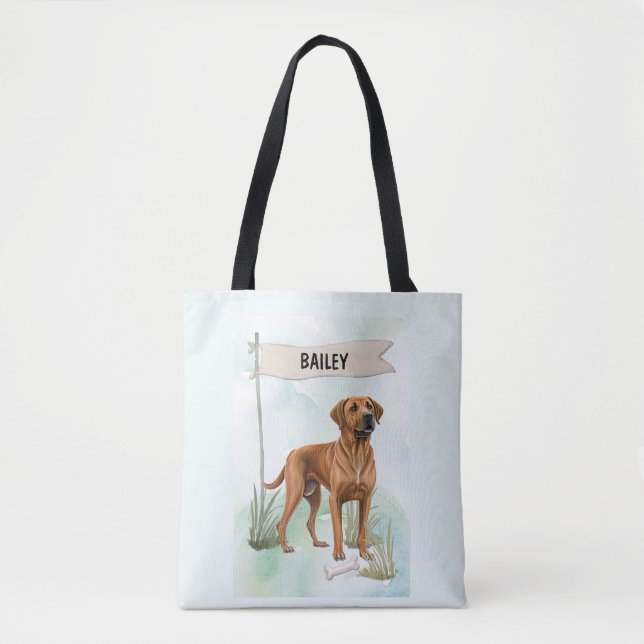 Bolso De Tela Rhodesian Ridgeback Acuarela Perro Personalizado (Anverso)