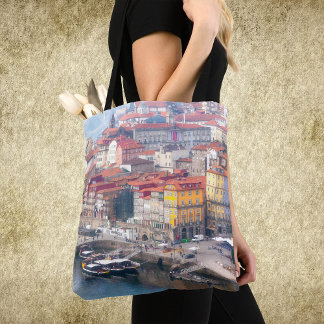Bolso De Tela Ribeira y río Duero. Oporto, Portugal.