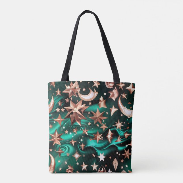 Bolso De Tela Rich Malachite Green Celestial Moon Phases (Reverso)
